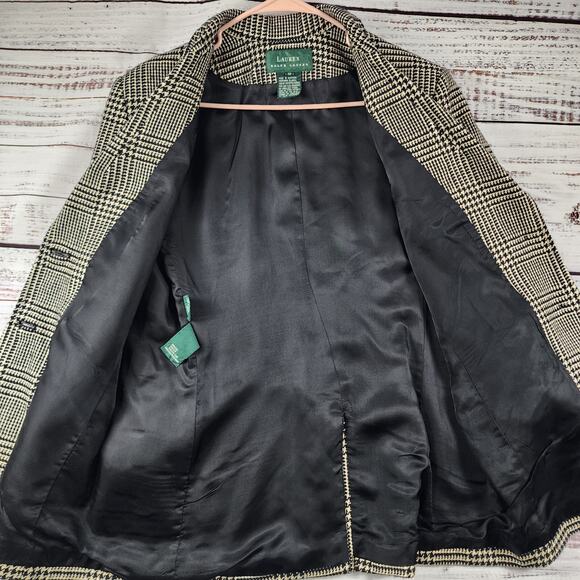 Vintage 1990s Lauren Ralph Lauren Blazer 12 Houndstooth Wool Silk Equestrian USA - Picture 3 of 13